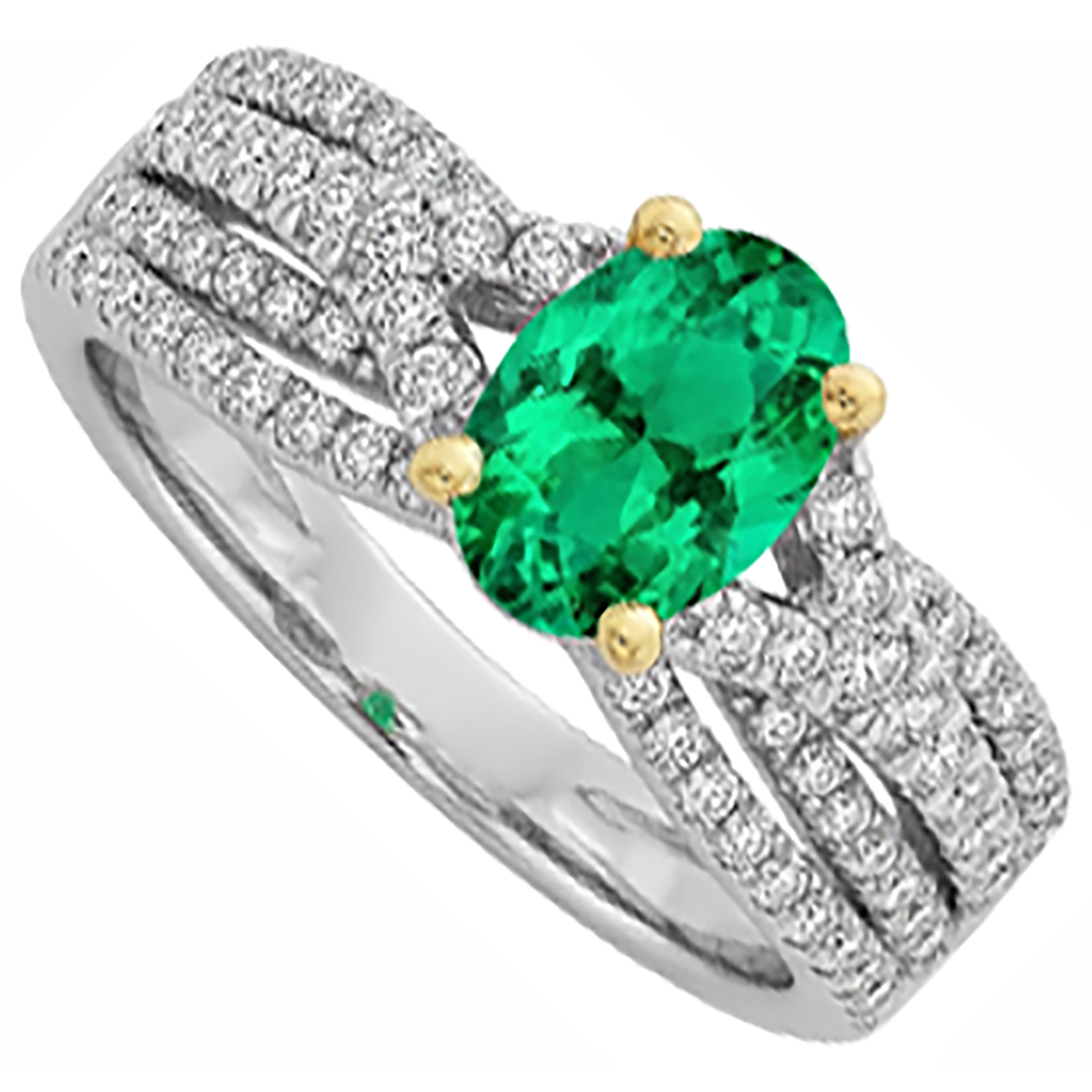 Erdgewonnener Edler Smaragd Edelstein-Ring 2,50 Karat Zweifarbiges 14K Gold – Seitenansicht