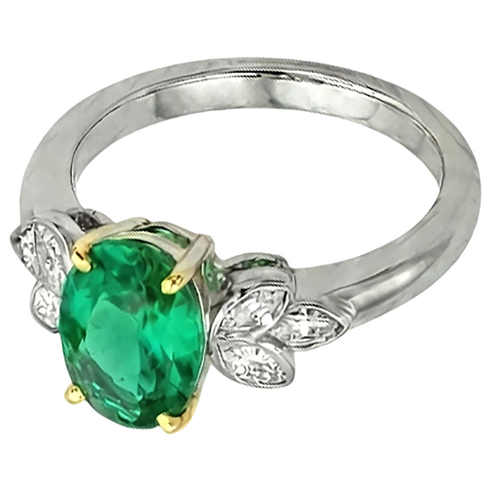 Schmuckstein-Ring 14 Karat Zweifarbig Gold mit Edler Smaragd – Seitenansicht