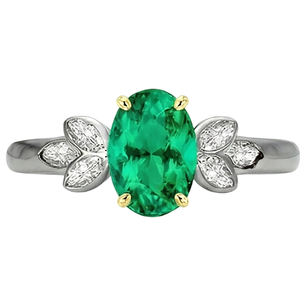Oval-Schliff Edler Smaragd Ring in 14 Karat Zweifarbig Gold – Frontansicht