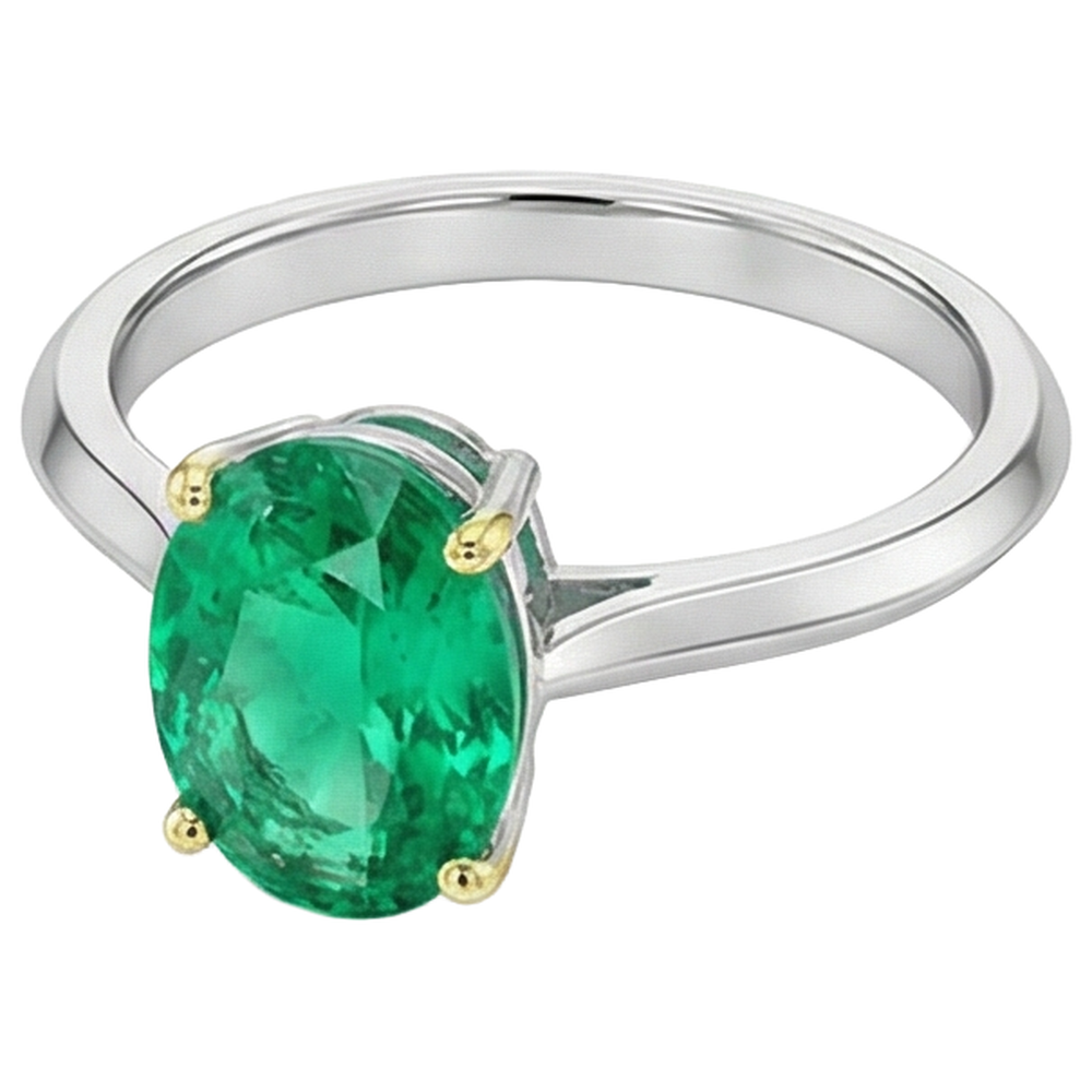 Schmuckstein-Ring 14 Karat Zweifarbig Gold mit Edler Smaragd – Seitenansicht