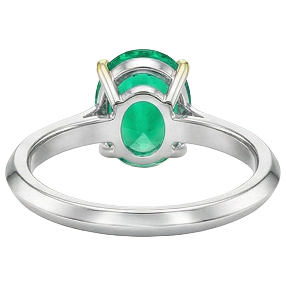 Naturreiner Edler Smaragd Schmuckstein-Ring 3,50 Karat 14 Karat Zweifarbig Gold – Rückansicht