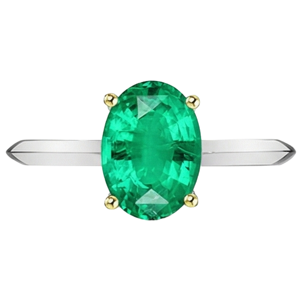 Schmuckstein-Ring 14 Karat Zweifarbig Gold mit Edler Smaragd – Schrägansicht