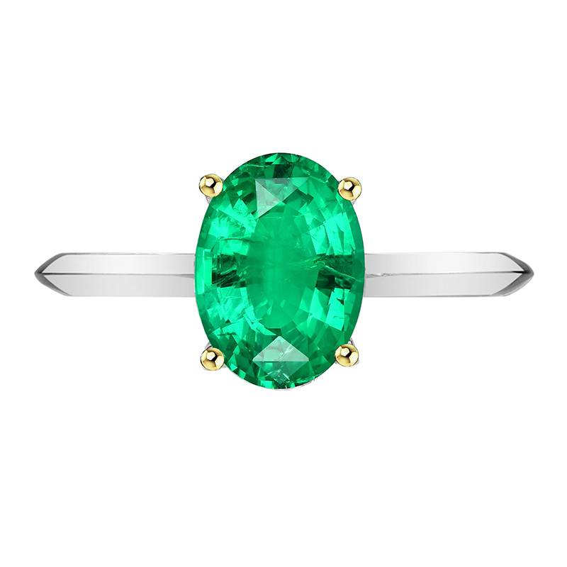 Naturreiner Edler Smaragd Schmuckstein-Ring 3,50 Karat 14 Karat Zweifarbig Gold – Hauptansicht