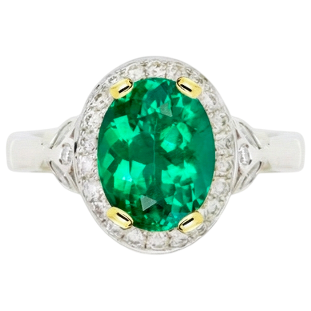 Oval-Schliff Edler Smaragd Ring in 14 Karat Zweifarbig Gold – Profilansicht