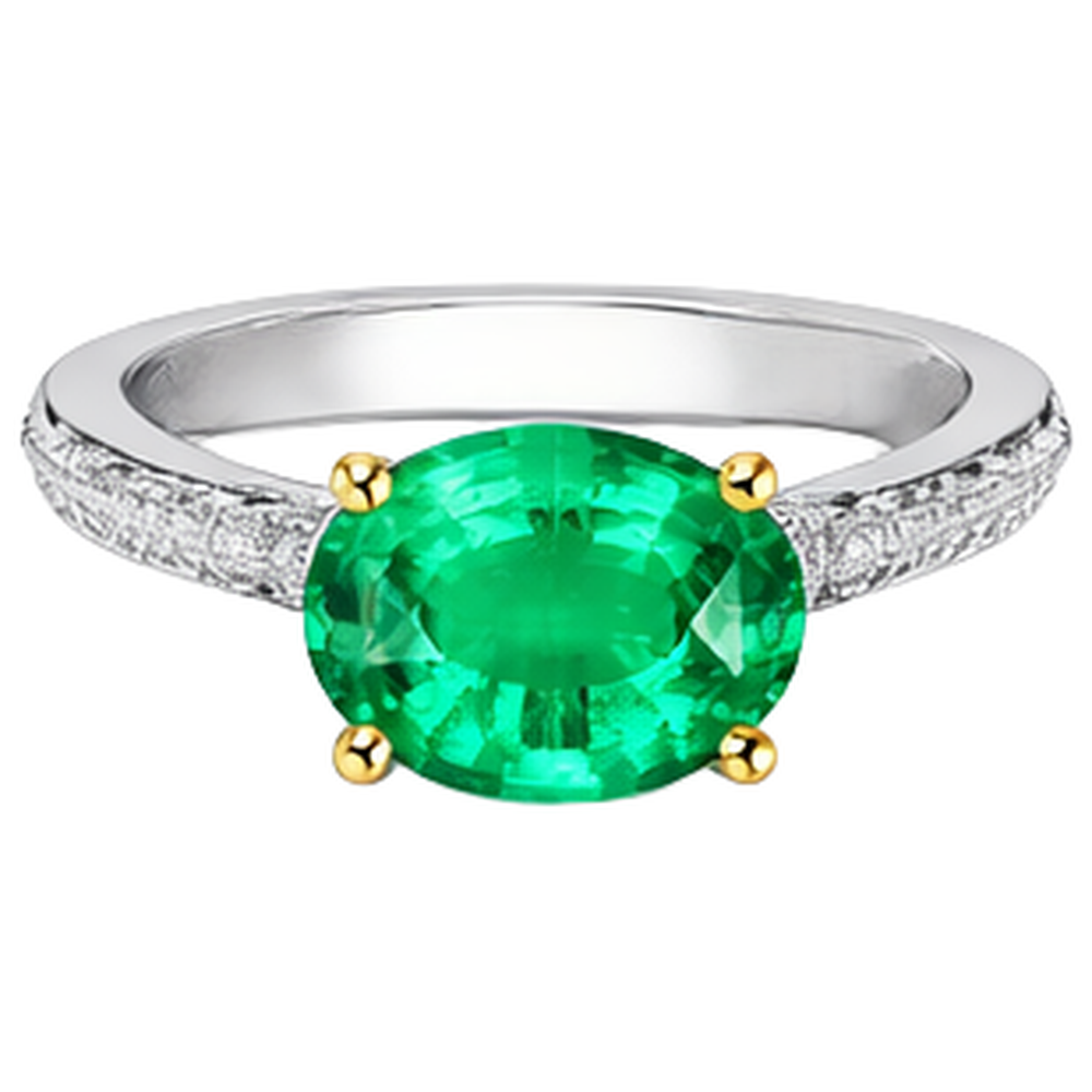 Smaragd Schmuckstein-Ring 2-Karat Bicolor 14K Gold – Schrägansicht