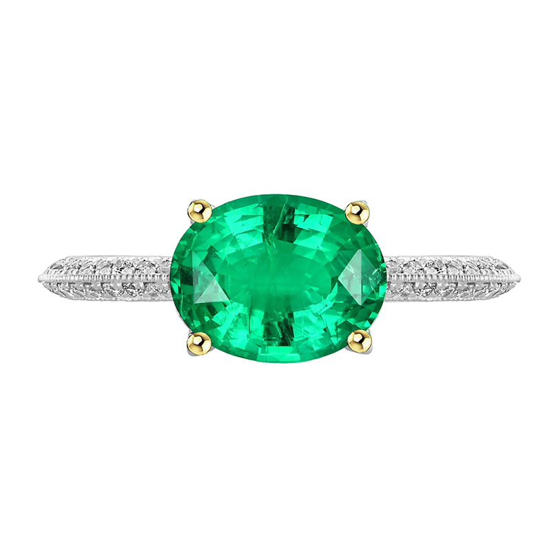 Oval-Schliff Smaragd Ring in Bicolor 14K Gold – Hauptansicht