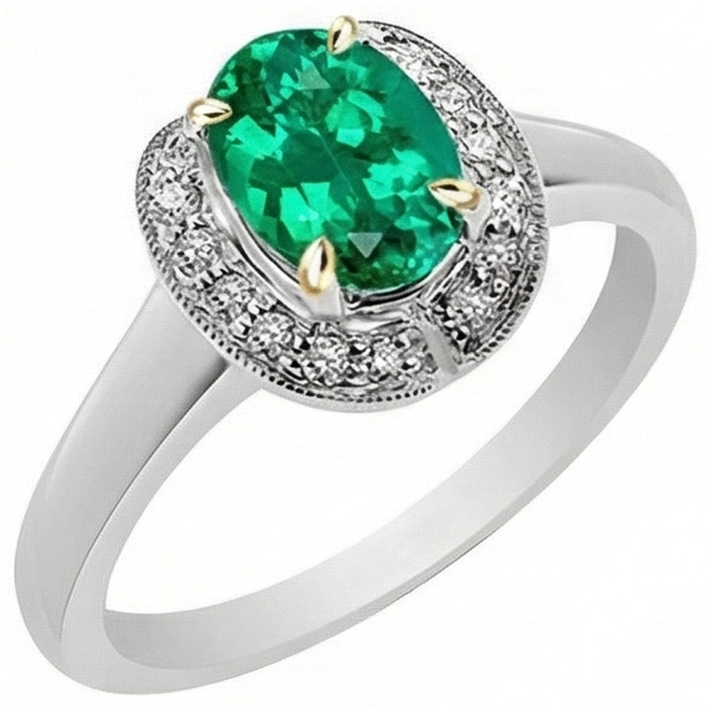 Naturreiner Smaragd Schmuckstein-Ring 2 Karat 14 Karat Zweifarbig Gold – Frontansicht