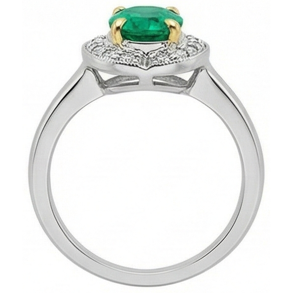 Smaragd Schmuckstein-Ring 2-Karat 14 Karat Zweifarbig Gold – Profilansicht