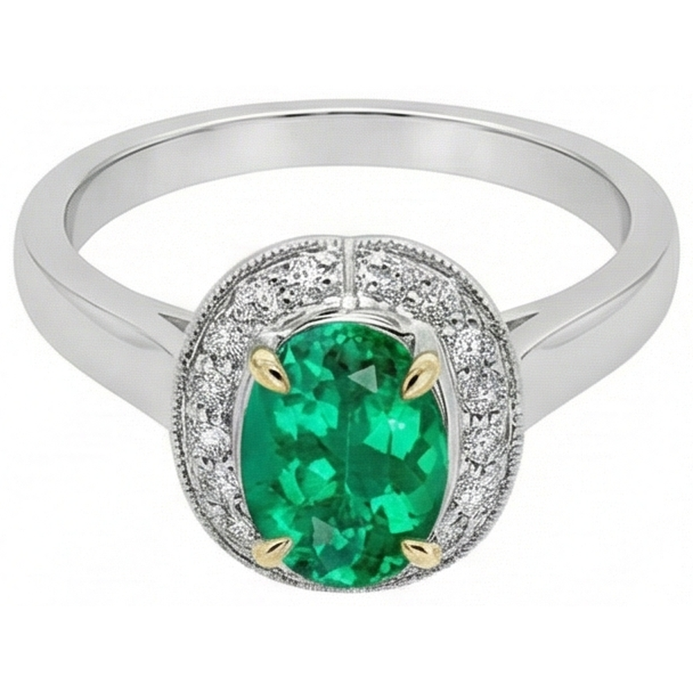Smaragd Oval Schmuckstein-Ring in 14 Karat Zweifarbig Gold – Seitenansicht
