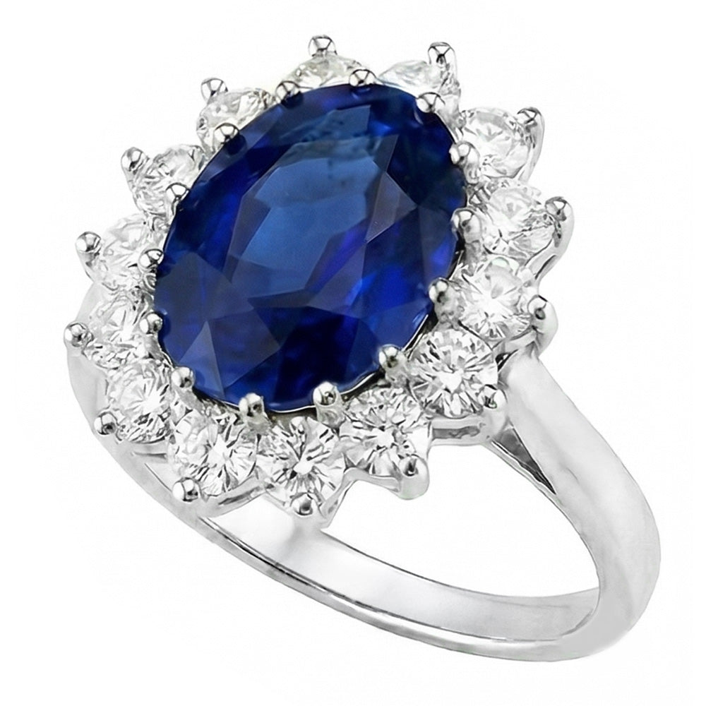 Oval-Schliff Blauer Saphir Farbstein-Ring in 14K Weißgold – 2,50
