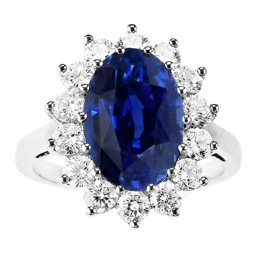 Oval-Schliff Blauer Saphir Farbstein-Ring in 14K Weißgold – 2,50
