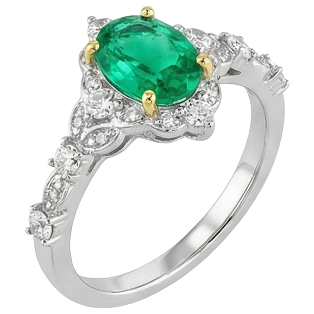 Edler Smaragd Oval Edelstein-Ring in Zweifarbiges 14K Gold – Seitenansicht