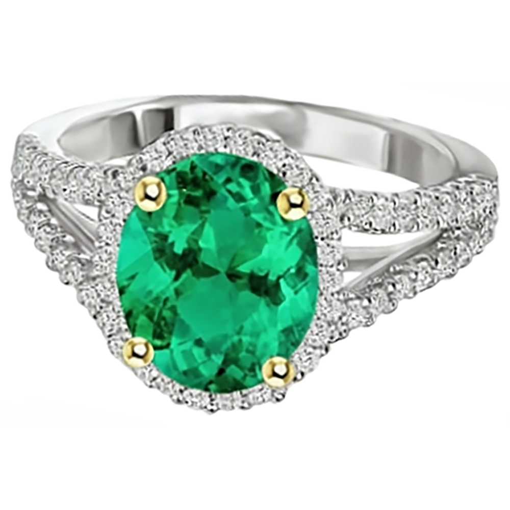 Schmuckstein-Ring Bicolor 14K Gold mit Edler Smaragd – Frontansicht