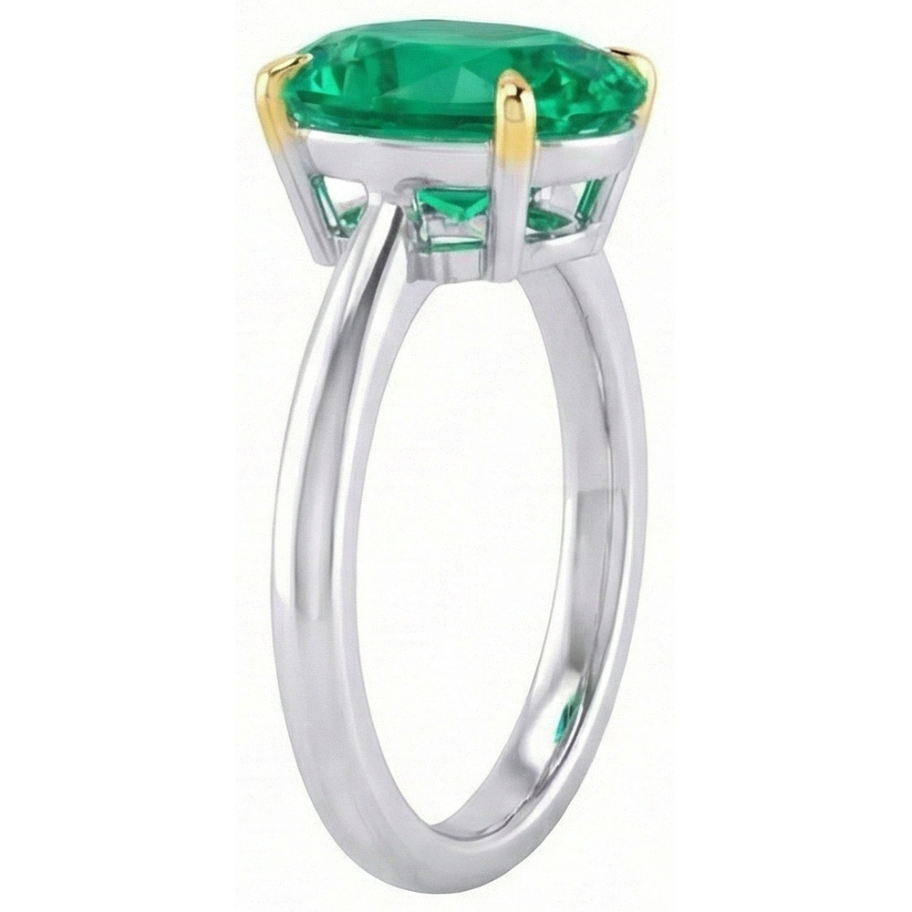 Smaragd Oval-Schliff Edelstein-Ring in Bicolor 14K Gold – Schrägansicht
