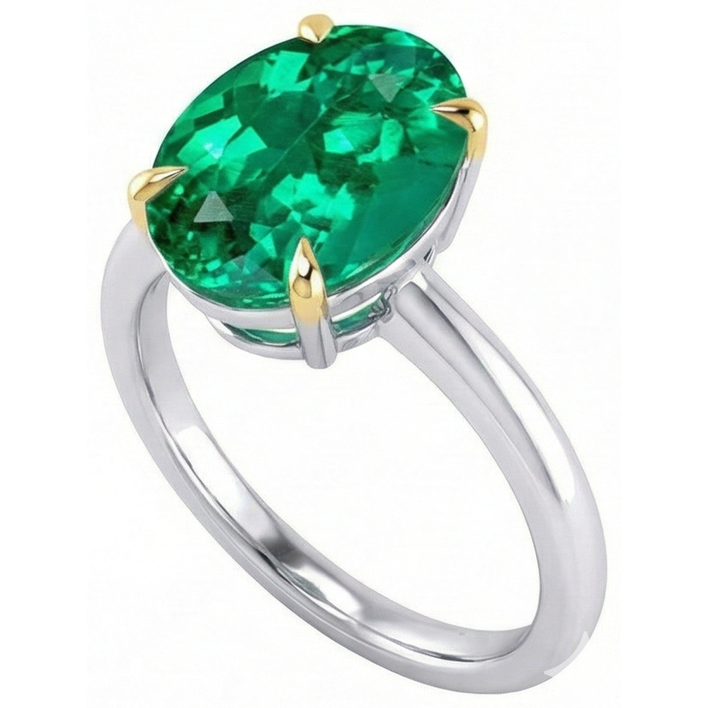 Edelstein-Ring Bicolor 14K Gold mit Smaragd – Frontansicht