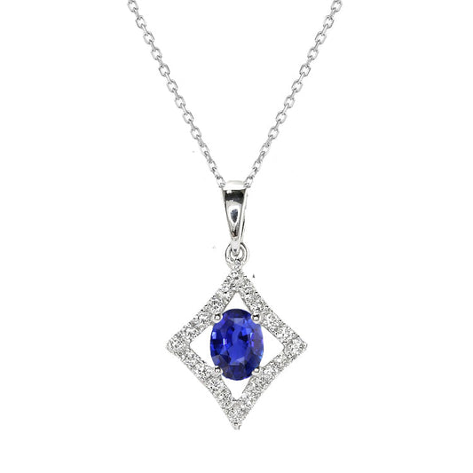 Schmuckstein-Anhänger 14K Weißgold mit Blauer Saphir – Hauptansicht
