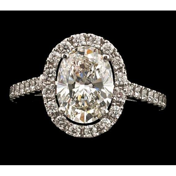 Oval Center Echt Diamant Damen Halo Verlobungsring 3,25 Ct. Weißes Gold
