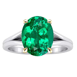 Bicolor 14K Gold Geteilte Schiene Edler Smaragd Farbstein-Ring