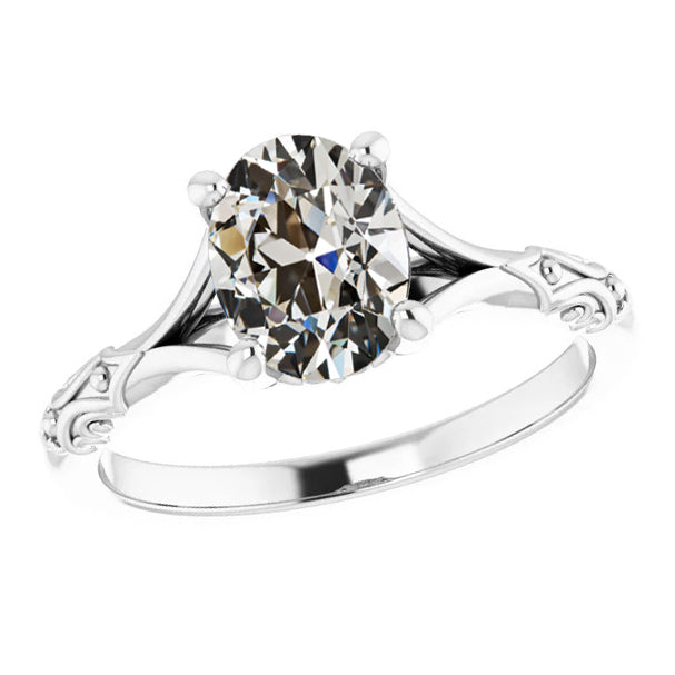 Brillant Antik-Kissen-Schliff Solitär-Ring in 14 Karat Weißgold – Hauptansicht