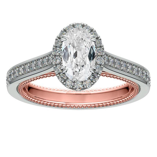 Oval Halo Ring Alter Bergmann Natürliche Diamanten Akzent Schmuck 6 Karat Zweifarbig