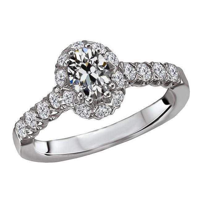 Antik-Kissen-Schliff Brillant Ring in 14K Weißgold – Hauptansicht