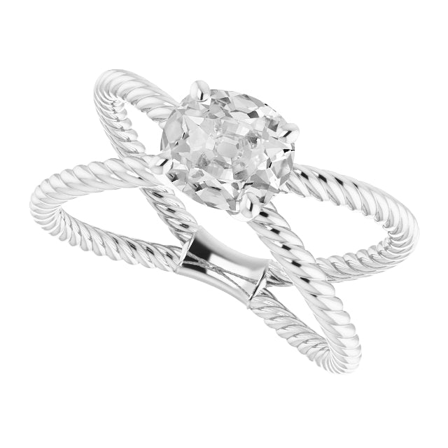 Diamant Antik-Kissen-Schliff Solitär-Verlobungsring in 14 Karat Weißgold – Hauptansicht