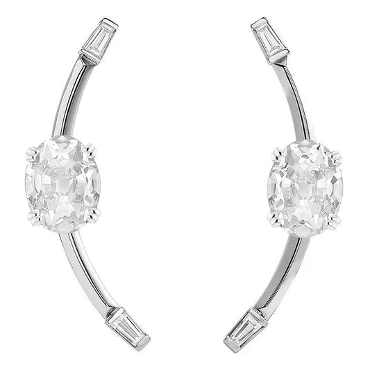 Ovale Ohrhänger aus Weißgold mit echten Diamanten im Schliff Altschliff und Baguette, 5 Karat