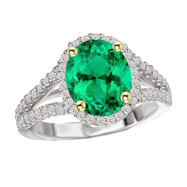 Natürlicher Edler Smaragd Schmuckstein-Ring 4 Karat Bicolor 14K Gold – Hauptansicht