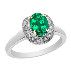 Smaragd Pavé Schmuckstein-Ring 2 Karat in 14 Karat Zweifarbig
