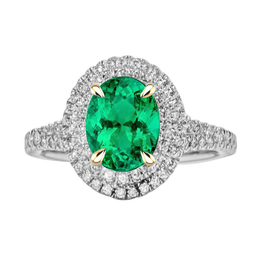 Smaragd Oval Farbstein-Ring in Bicolor 14K Gold – Hauptansicht