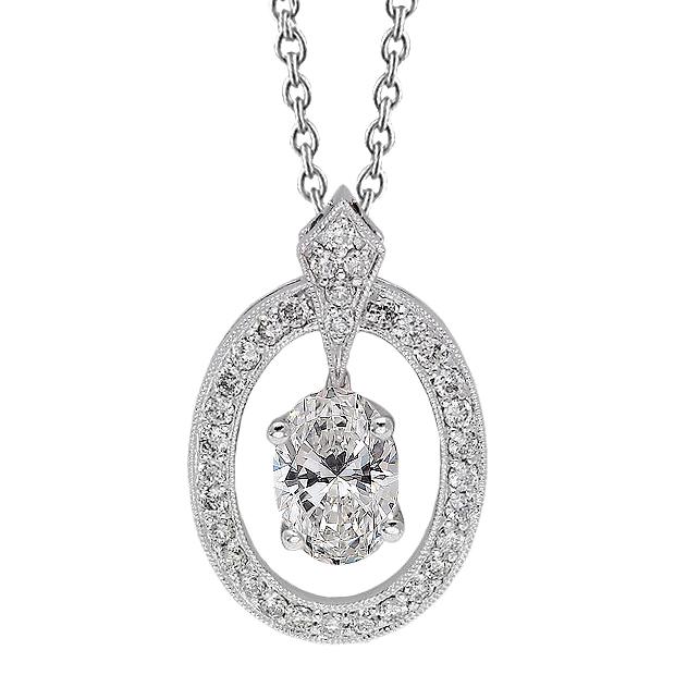 Ovale Und Runde Halo-Natürliche Diamant-Anhänger-Halskette 2,25 Karat Weißgold 14K
