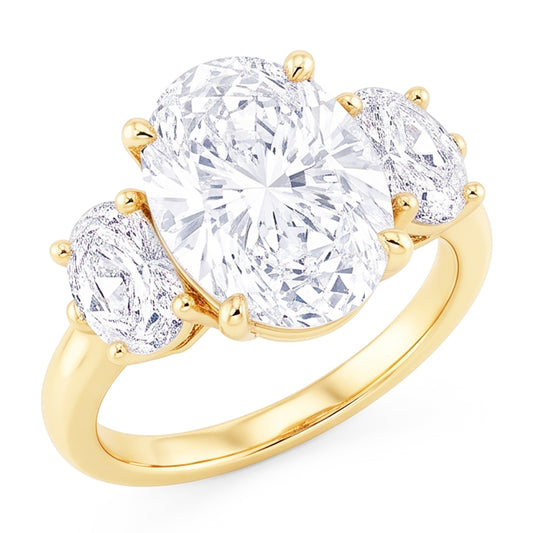 Ovaler 3 Karat Echt Diamant Drei Steine Verlobungsring Gelbgold Schmuck