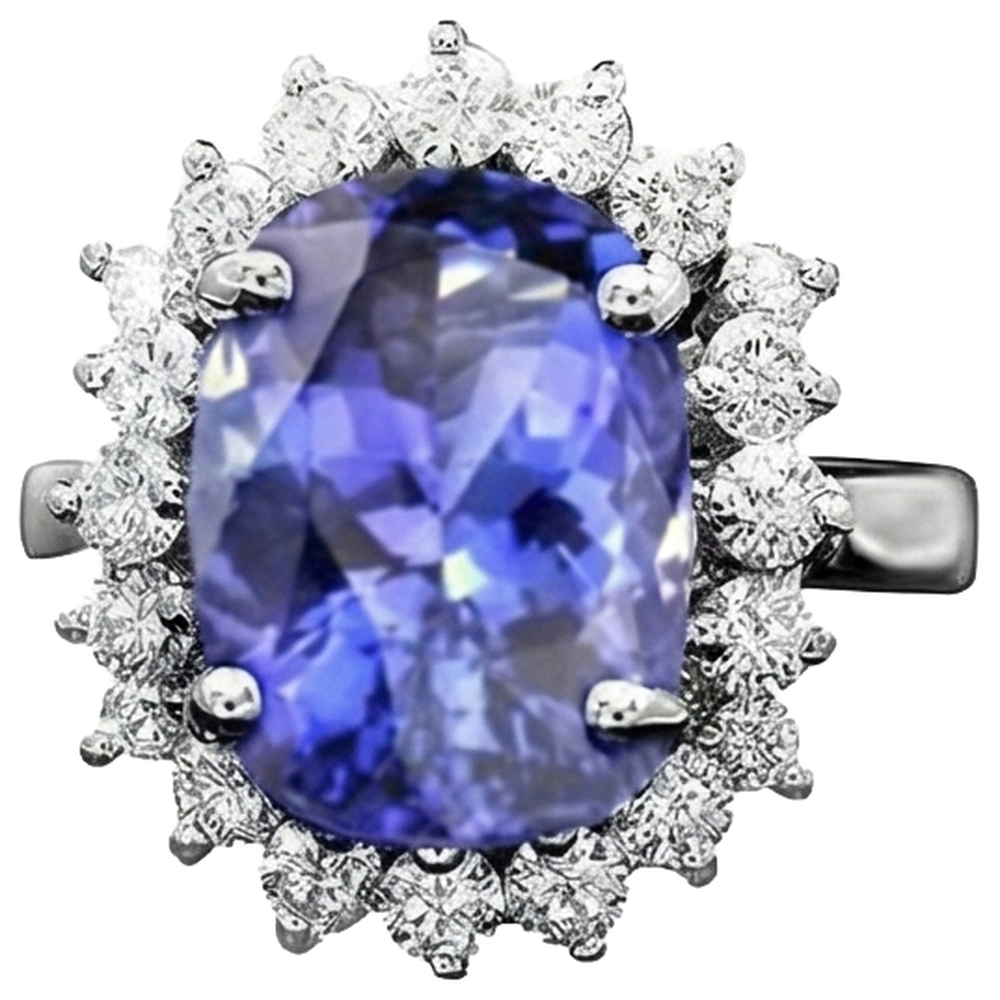Ovaler AAA Tansanit und Diamanten 8 Karat Ring Neu Weißgold 14K