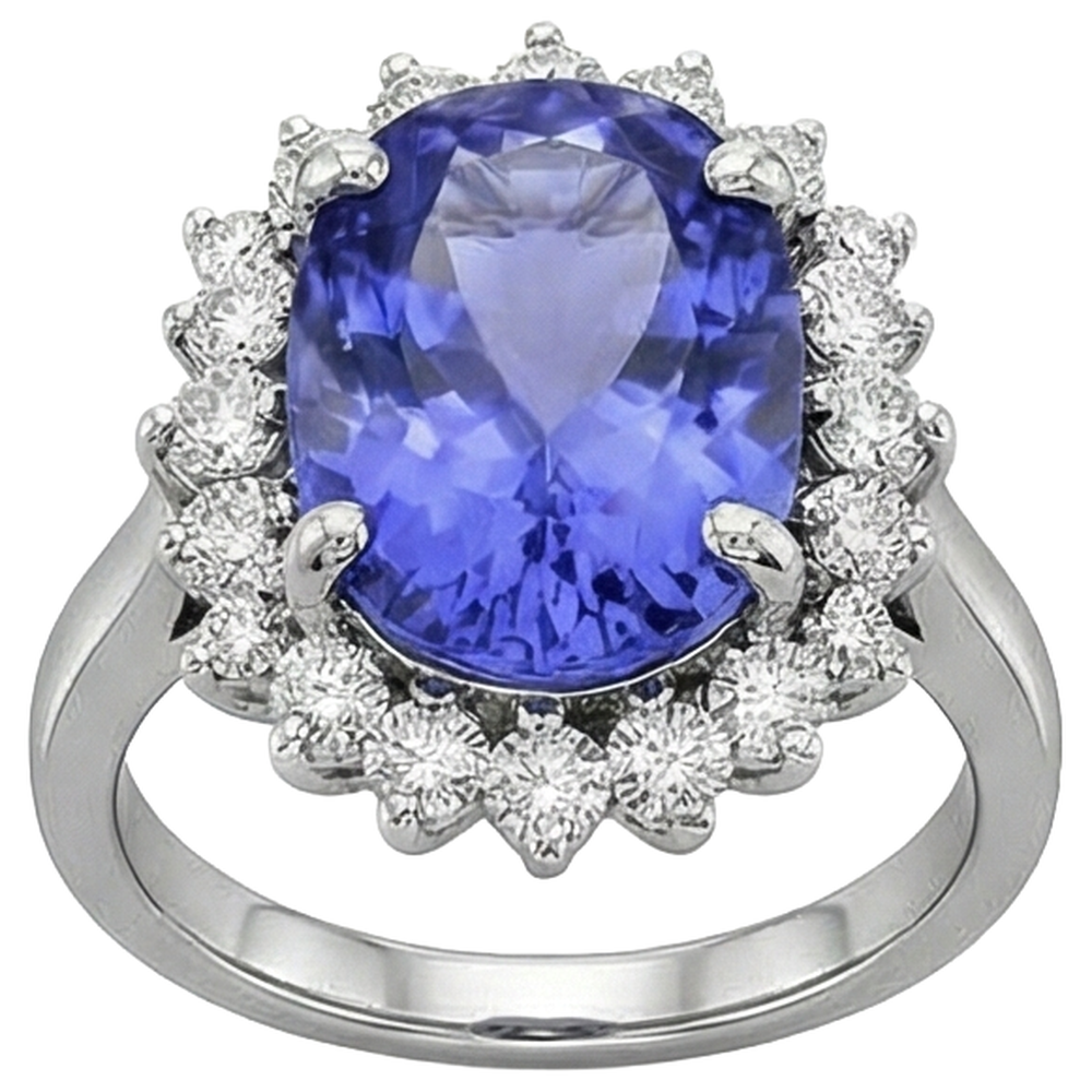Ovaler AAA Tansanit und Diamanten 8 Karat Ring Neu Weißgold 14K