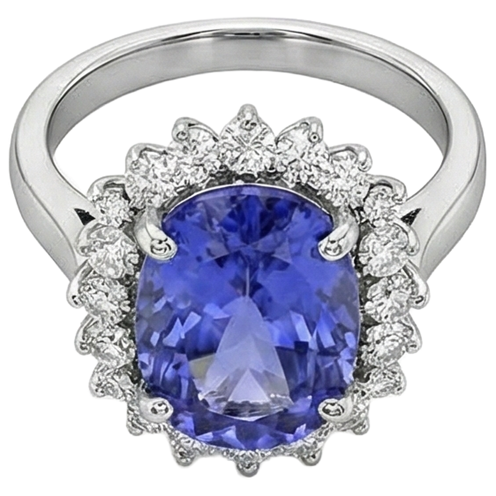 Ovaler AAA Tansanit und Diamanten 8 Karat Ring Neu Weißgold 14K
