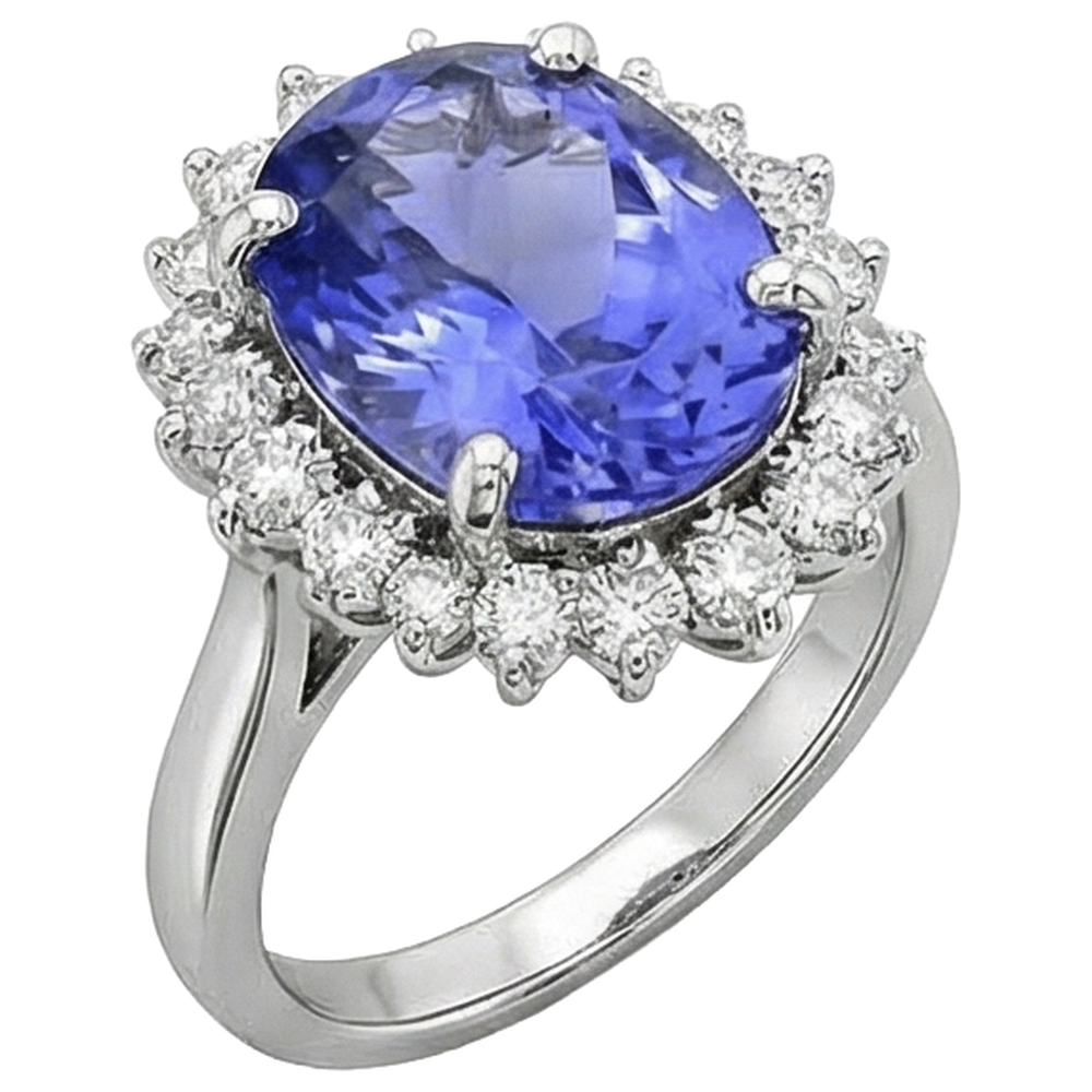 Ovaler AAA Tansanit und Diamanten 8 Karat Ring Neu Weißgold 14K