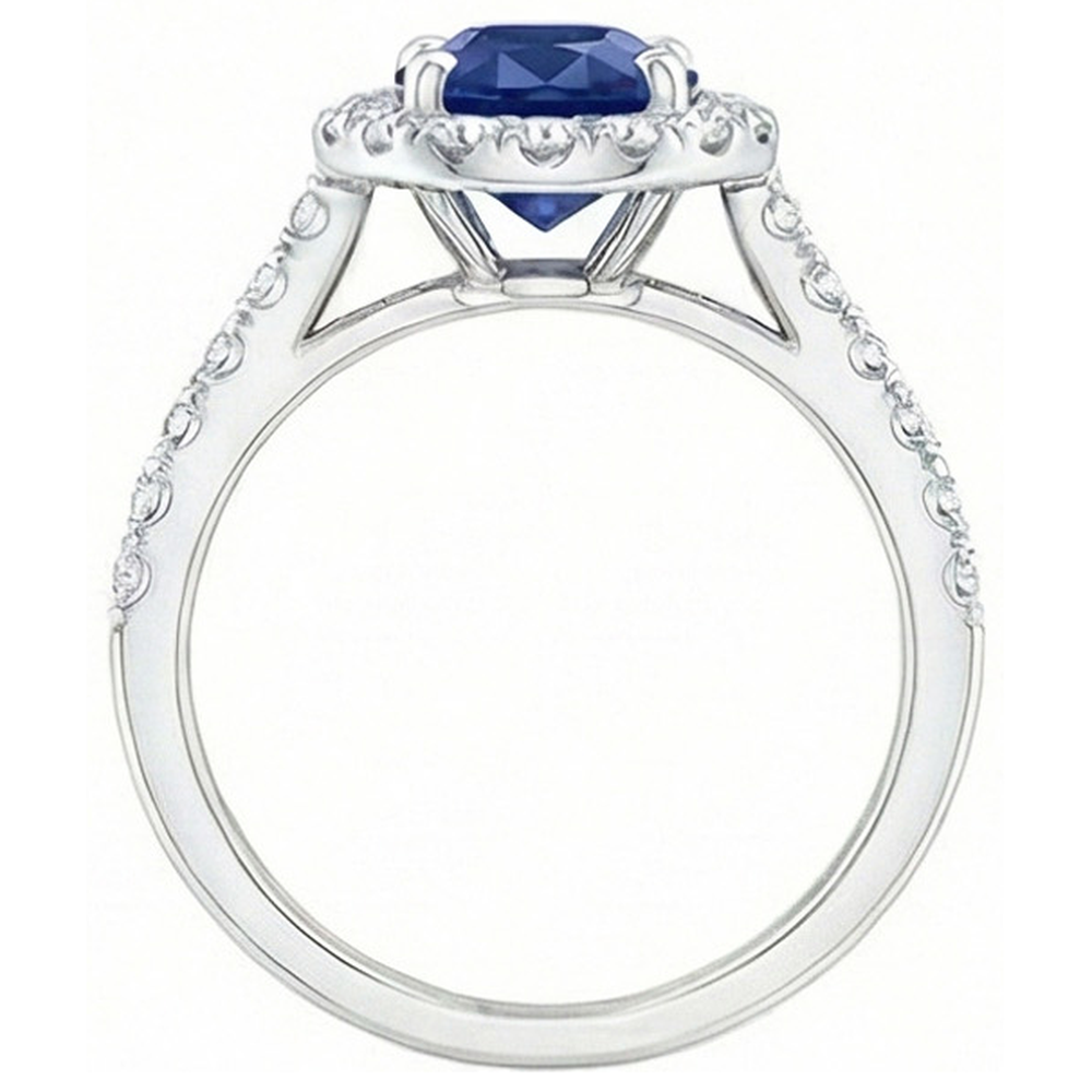 Ovaler Ceylon Saphir Diamant Ring aus Massivem Gold 14K