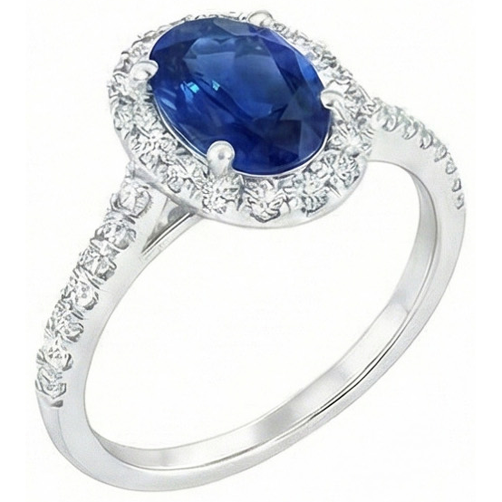 Ovaler Ceylon Saphir Diamant Ring aus Massivem Gold 14K