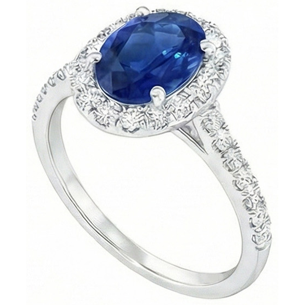 Ovaler Ceylon Saphir Diamant Ring aus Massivem Gold 14K