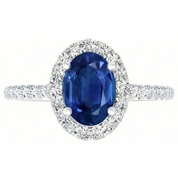 Ovaler Ceylon Saphir Diamant Ring aus Massivem Gold 14K