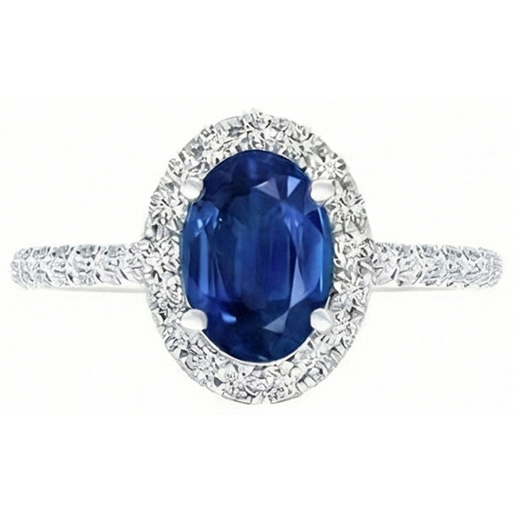 Ovaler Ceylon Saphir Diamant Ring aus Massivem Gold 14K
