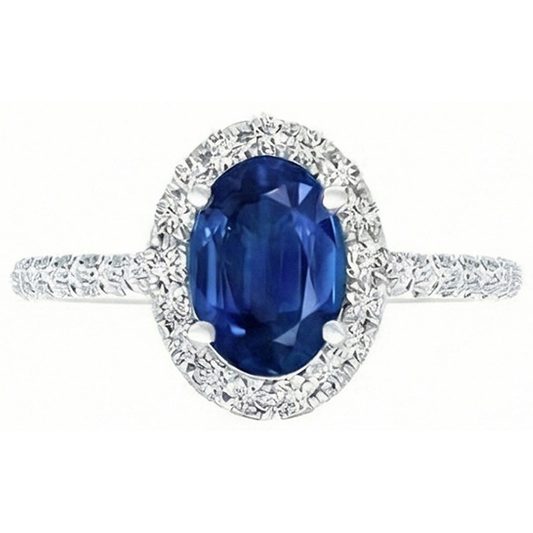 Ovaler Ceylon Saphir Diamant Ring aus Massivem Gold 14K