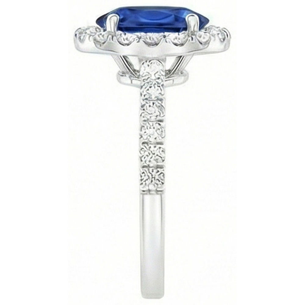 Ovaler Ceylon Saphir Diamant Ring aus Massivem Gold 14K