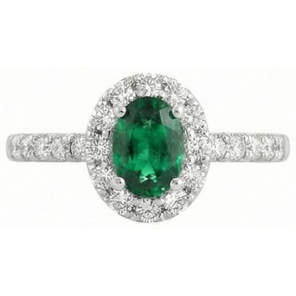 Ovaler Grün Smaragd Diamant 3,85 Karat Ehering Weißgold 14K