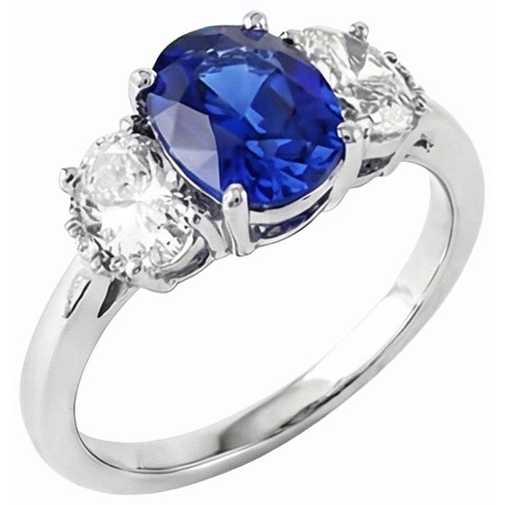 Ovaler Natürlicher Diamant ( nicht im Labor gezüchtet )-Jubiläumsring Natürlicher blauer Saphirstein 2,50 Karat