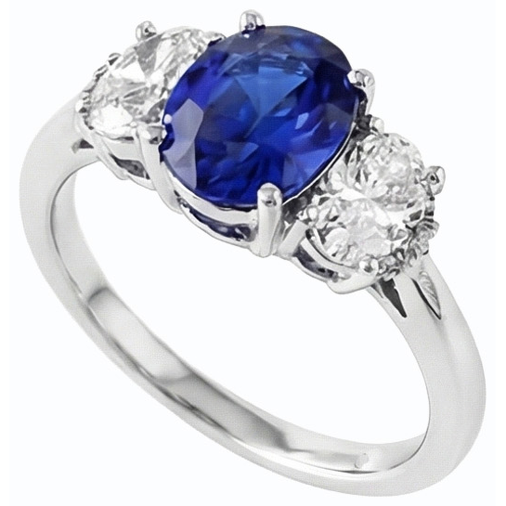 Ovaler Natürlicher Diamant ( nicht im Labor gezüchtet )-Jubiläumsring Natürlicher blauer Saphirstein 2,50 Karat