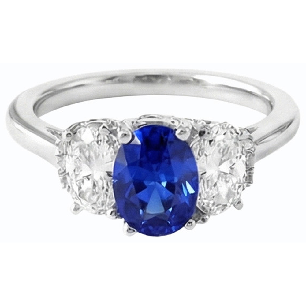 Ovaler Natürlicher Diamant ( nicht im Labor gezüchtet )-Jubiläumsring Natürlicher blauer Saphirstein 2,50 Karat