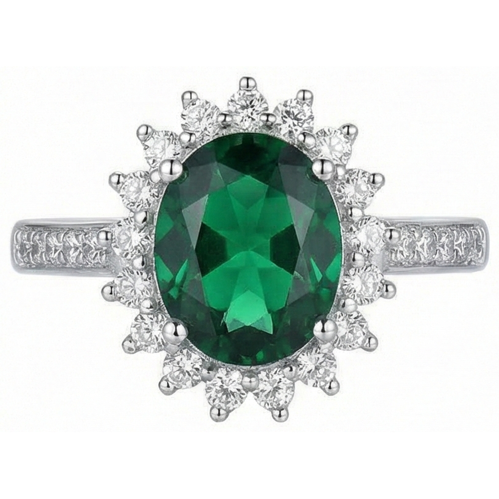 Ovaler Ring Grüner Smaragd und Diamant Weißgold 14K 5,75 Ct