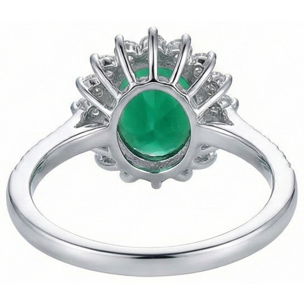 Ovaler Ring Grüner Smaragd und Diamant Weißgold 14K 5,75 Ct