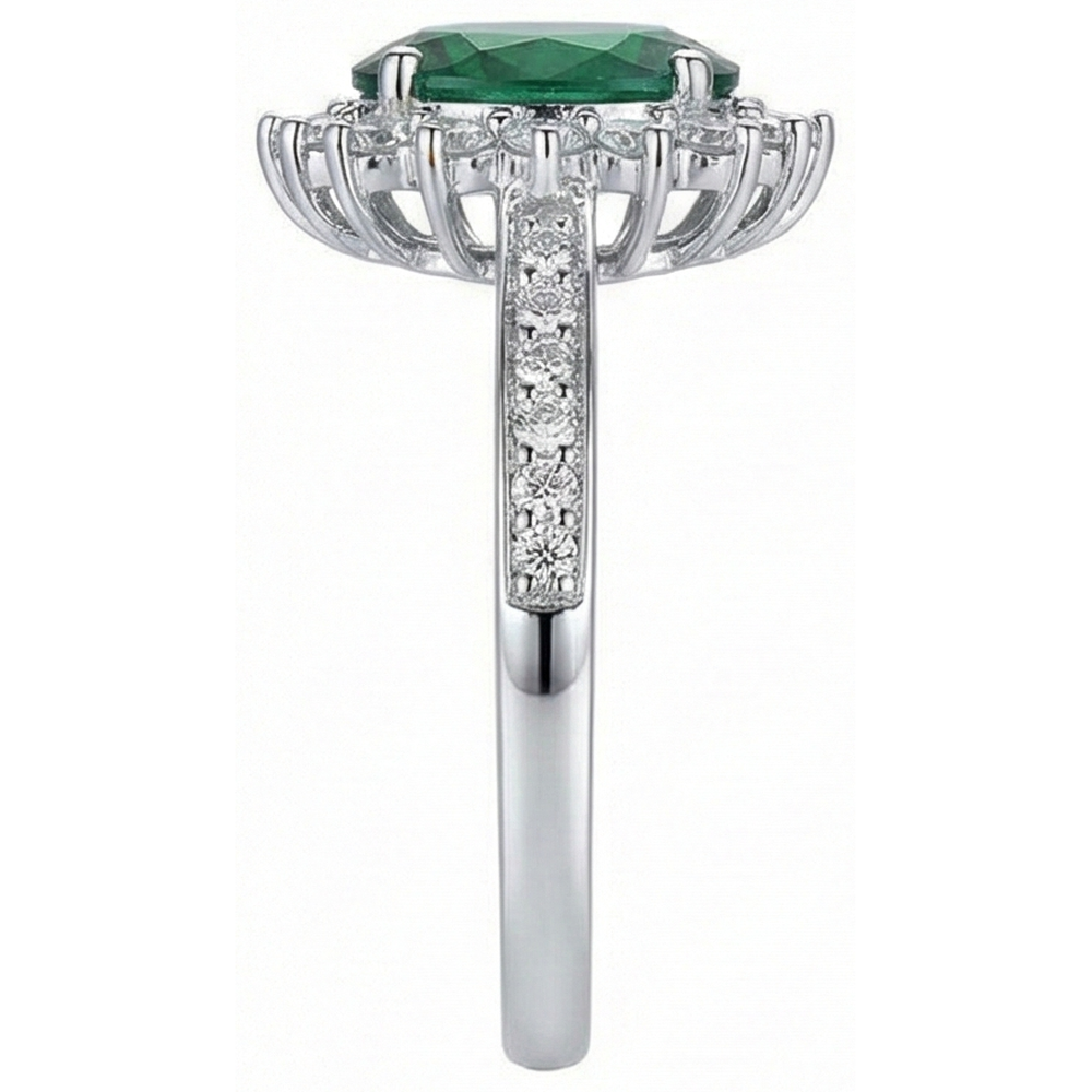 Ovaler Ring Grüner Smaragd und Diamant Weißgold 14K 5,75 Ct
